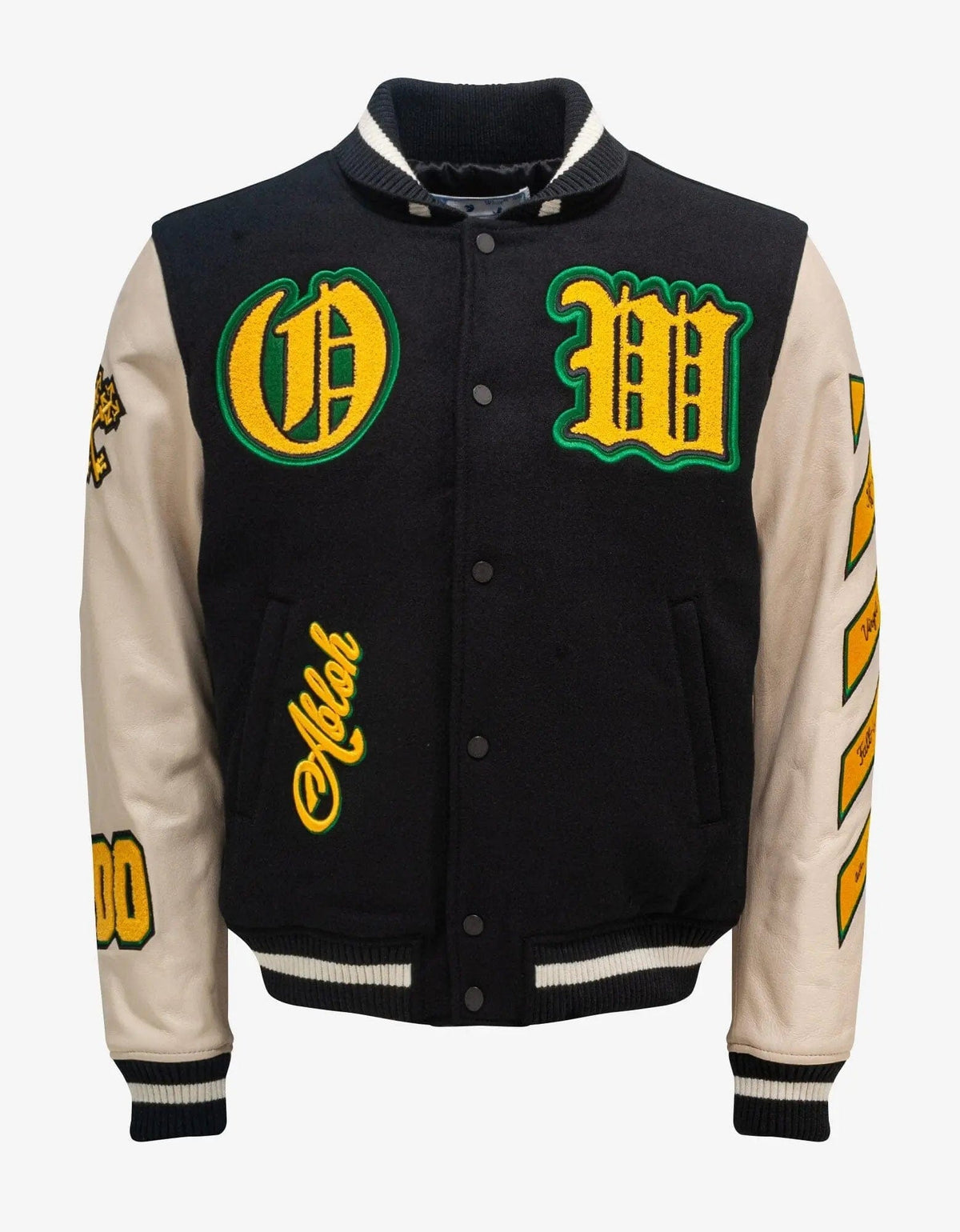 Off-White Off-White Black Graphics Leather Varsity Jacket