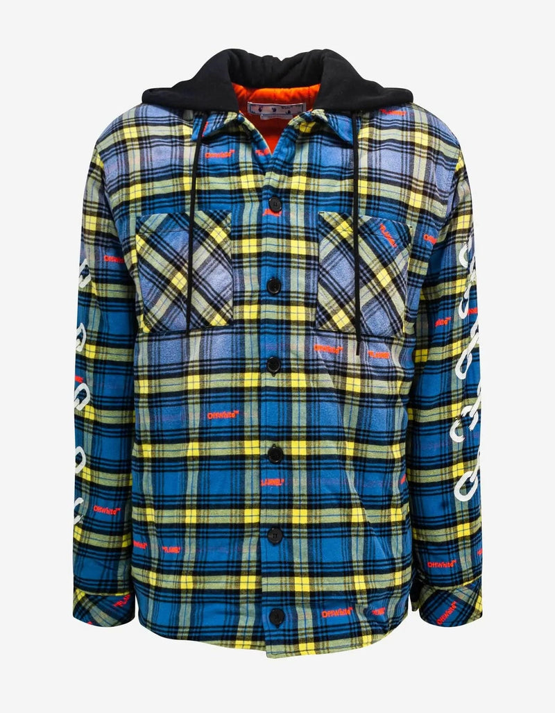 Off-White Off-White Blue Chain Arr Check Hooded Overshirt