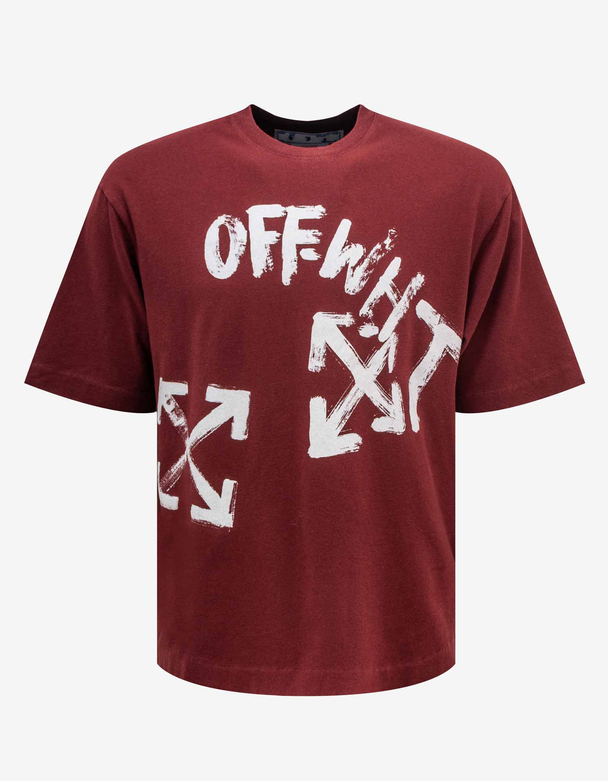 Off-White Off-White Burgundy Paint Script Oversized Skate T-Shirt