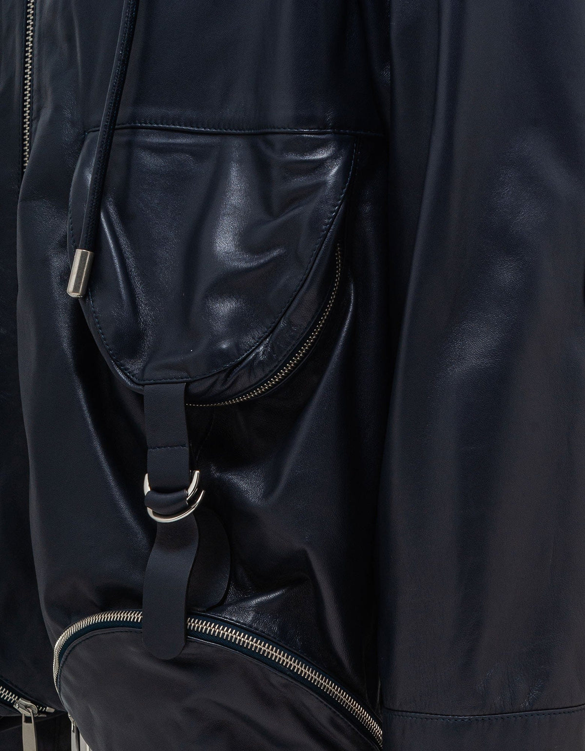 Off-White Off-White Navy Blue Arrow Multi Pocket Zip Leather Jacket