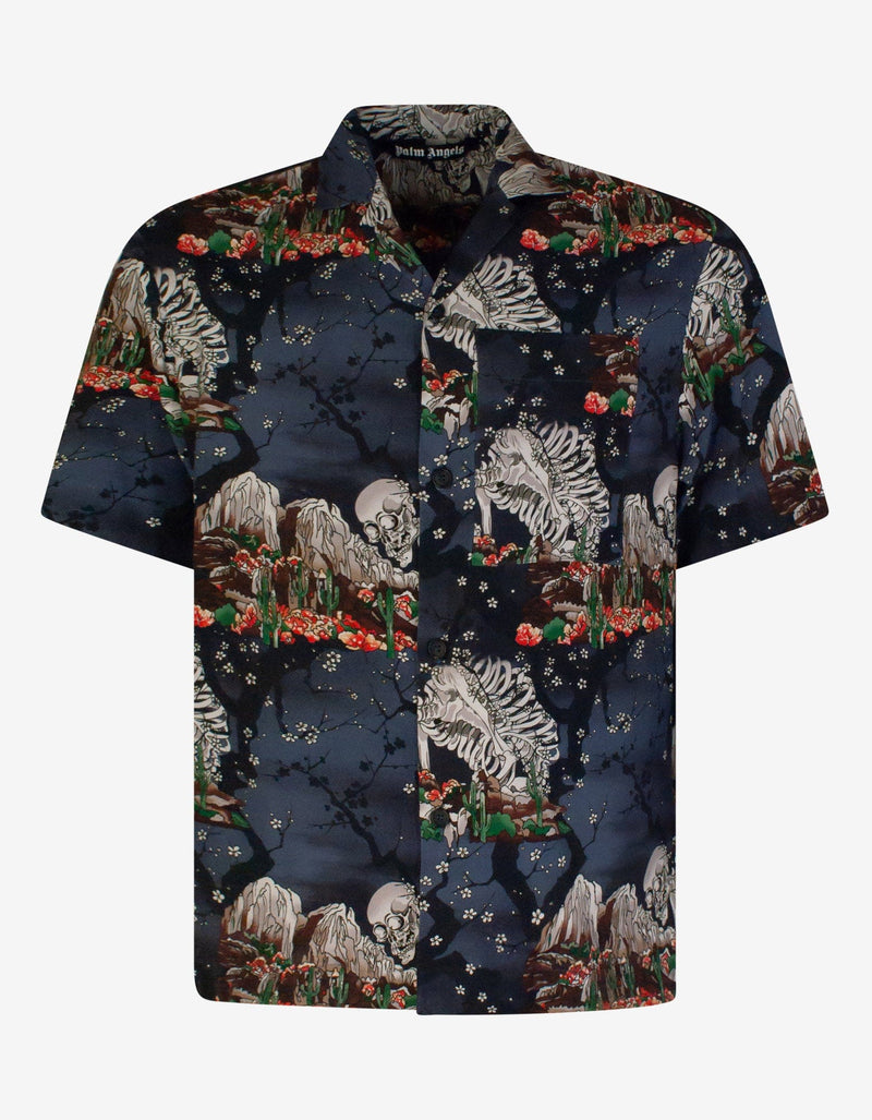 Palm Angels All-Over Skull Print Bowling Shirt