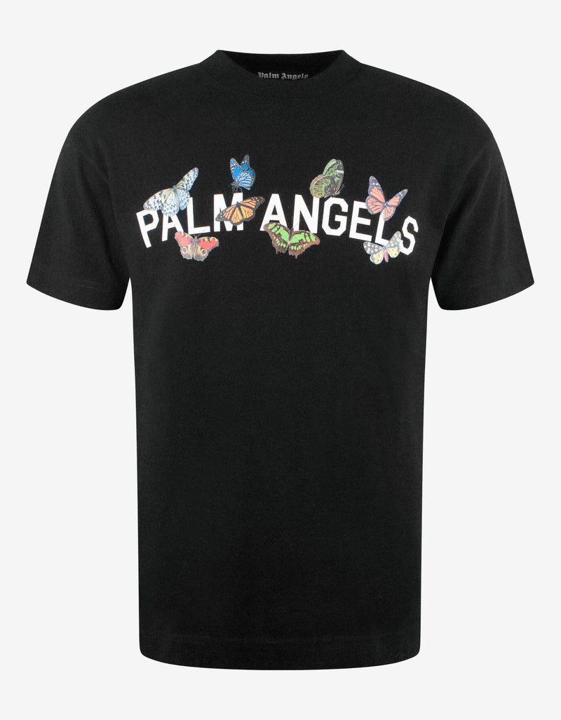 Palm Angels Black Butterfly College Print T-Shirt