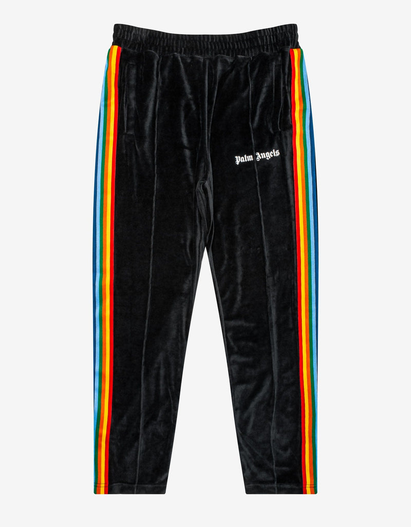 Palm Angels Black Chenille Track Pants with Rainbow Stripes