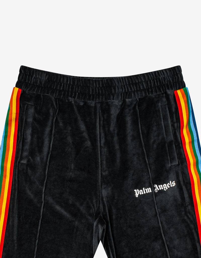 Palm Angels Black Chenille Track Pants with Rainbow Stripes