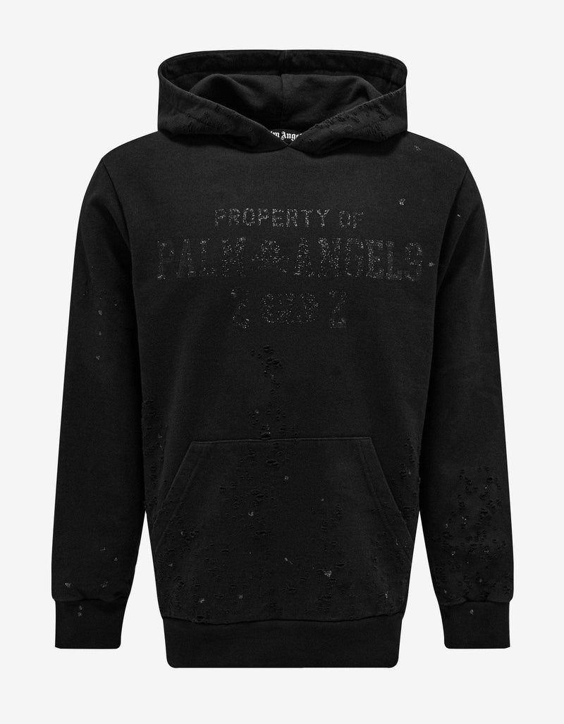 Palm Angels Black Lurex Logo Distressed Hoodie