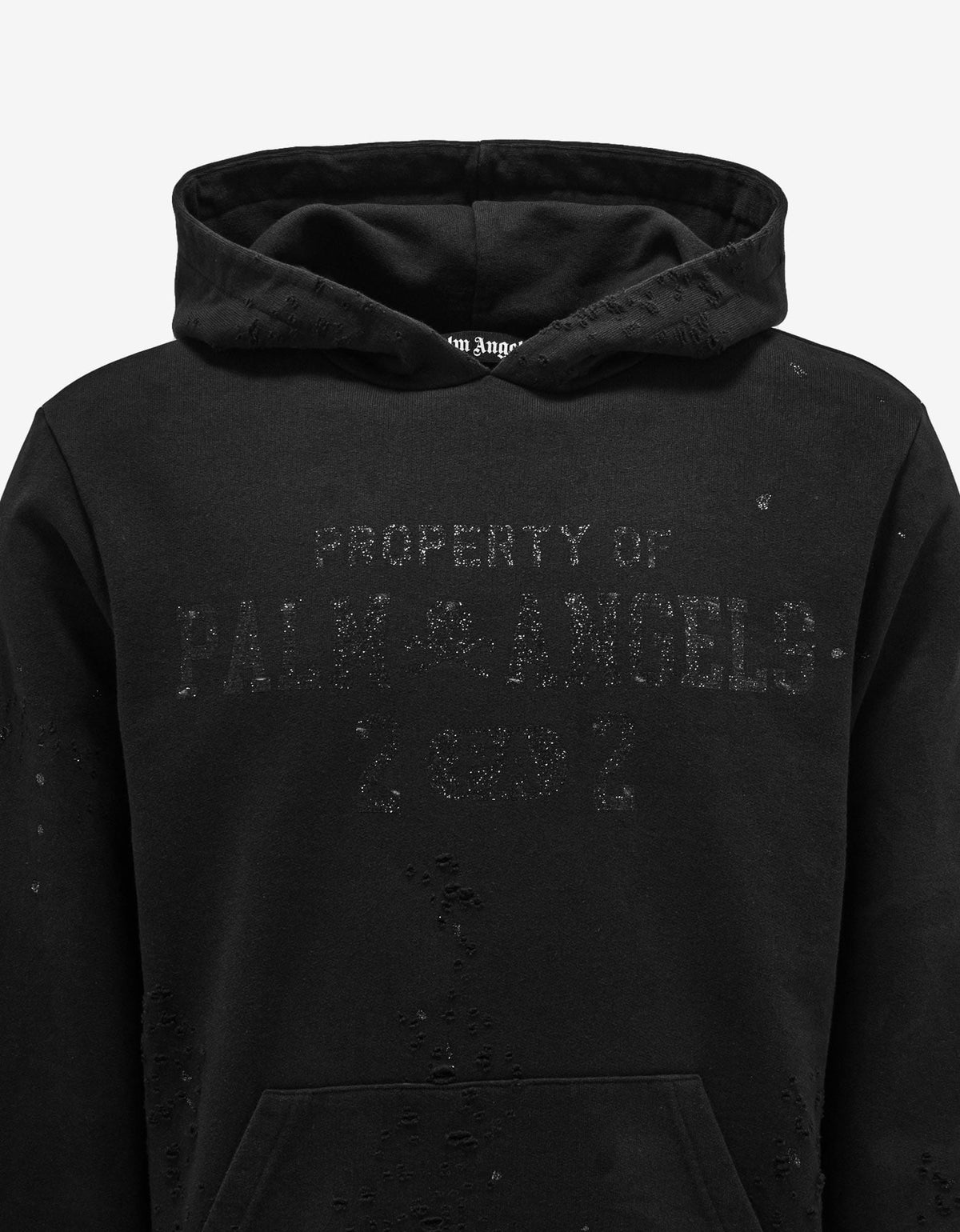 Palm Angels Black Lurex Logo Distressed Hoodie