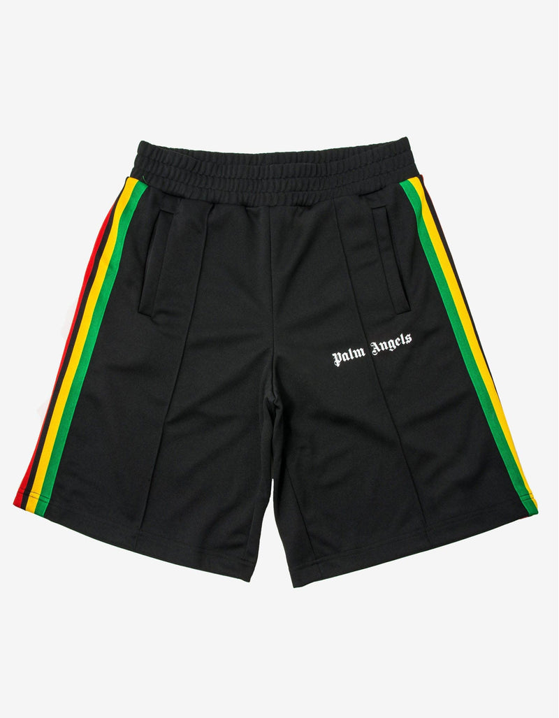 Palm Angels Black Track Shorts with Exodus Stripes