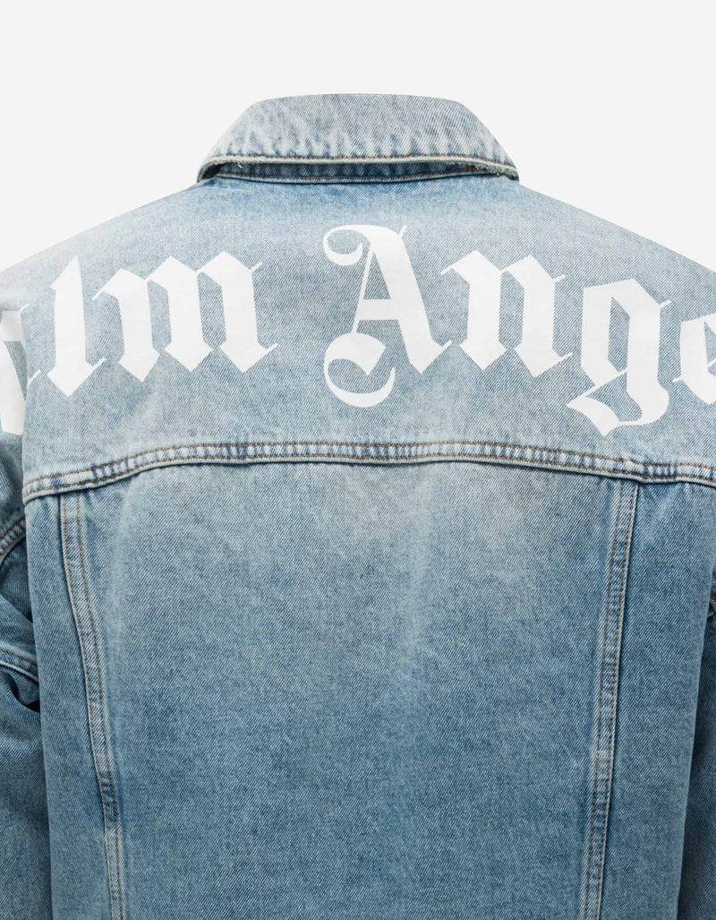 Palm Angels Blue Logo Print Oversized Denim Jacket