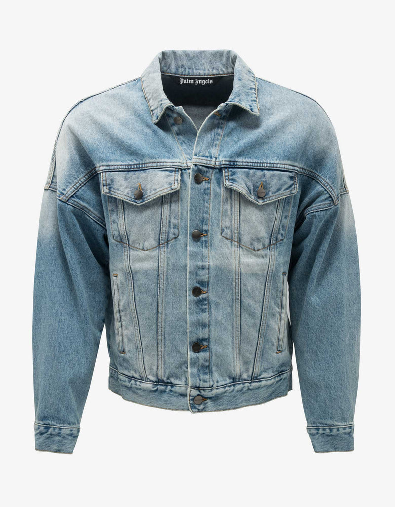 Palm Angels Blue Logo Print Oversized Denim Jacket