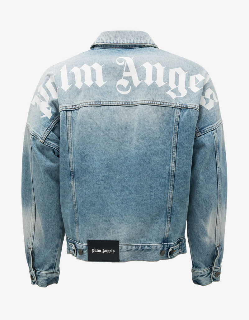 Palm Angels Blue Logo Print Oversized Denim Jacket