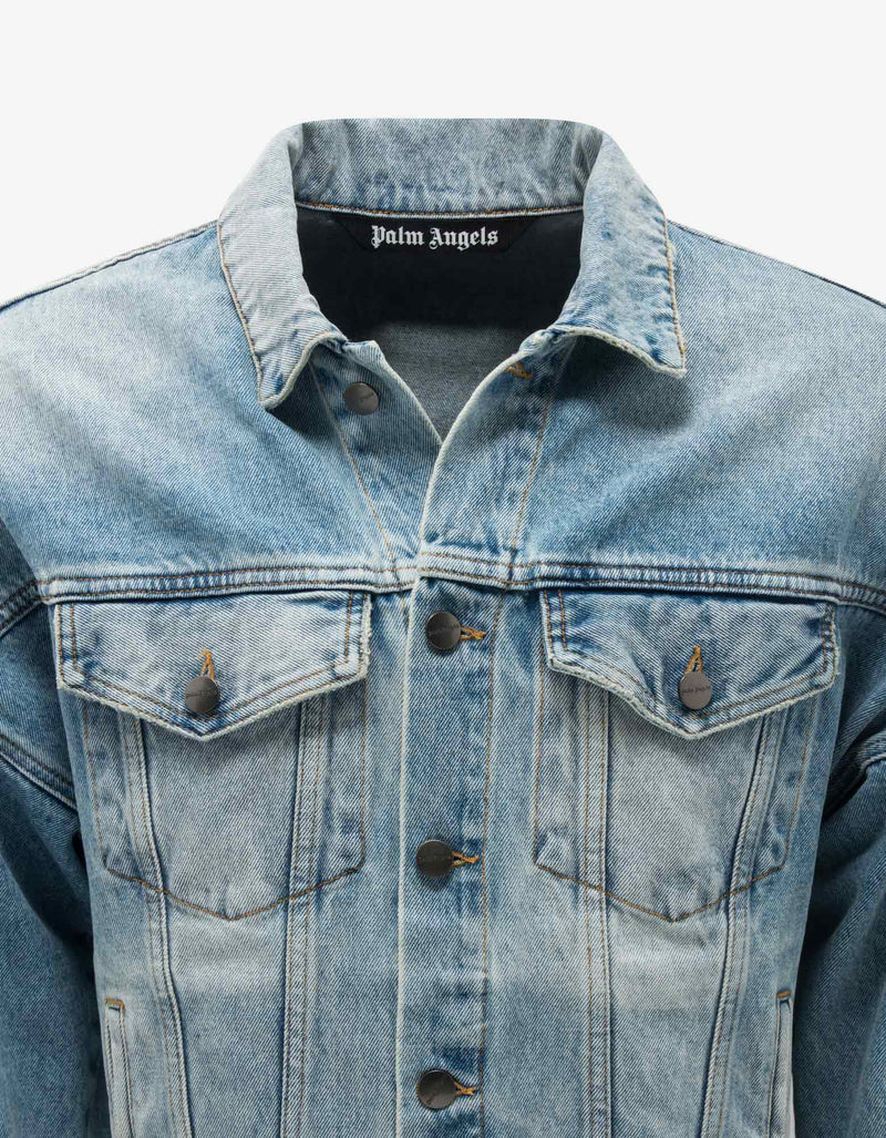 Palm Angels Blue Logo Print Oversized Denim Jacket