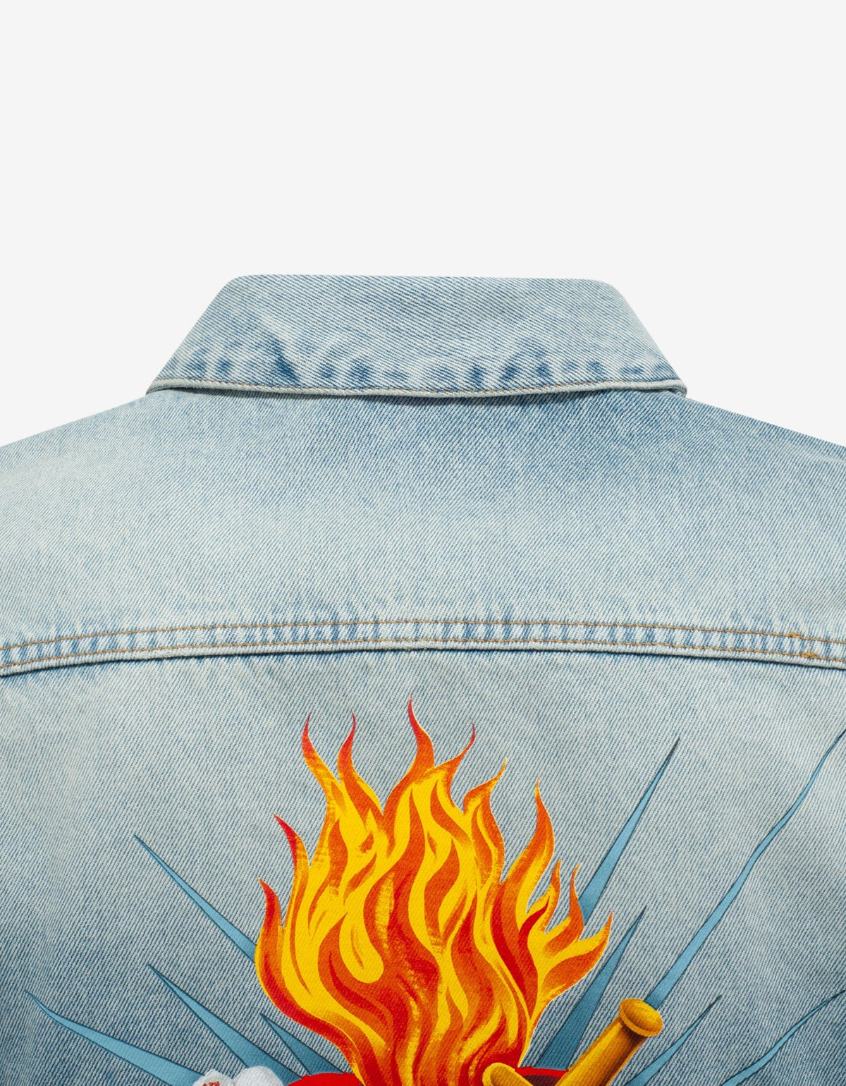 Palm Angels Blue Sacred Heart Print Denim Jacket