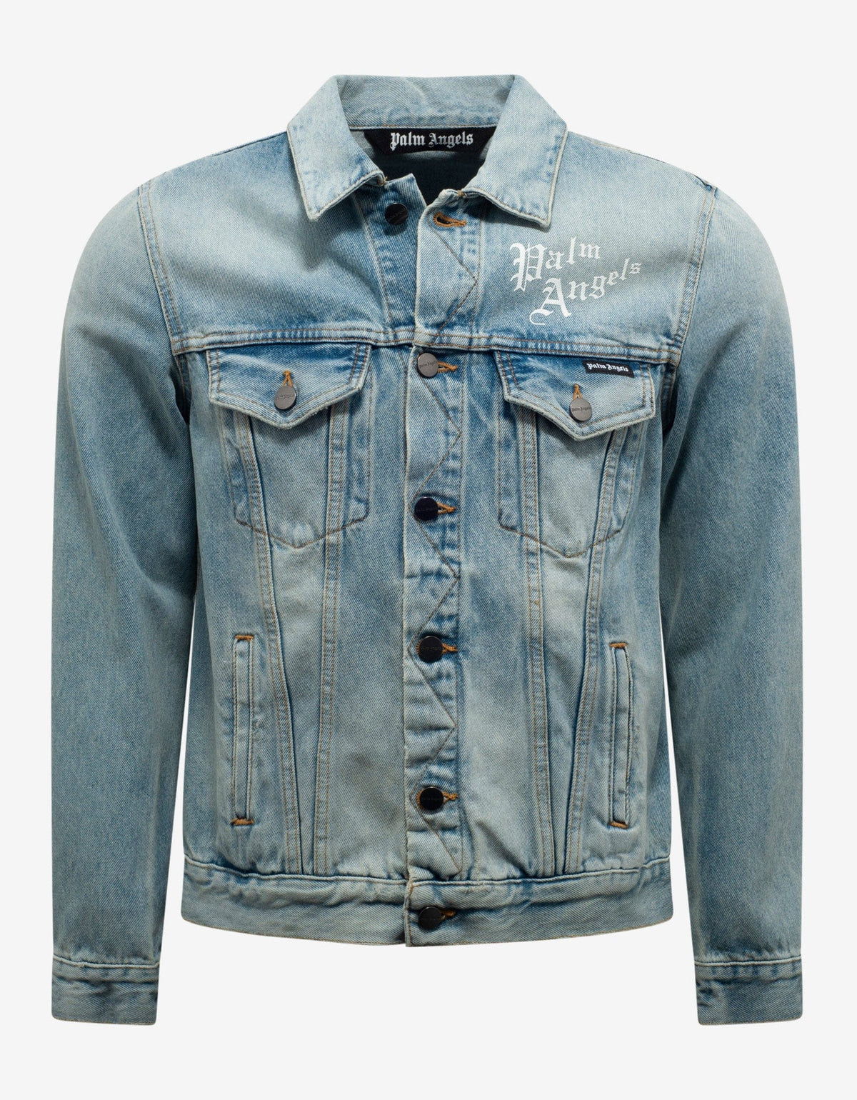 Palm Angels Blue Sacred Heart Print Denim Jacket