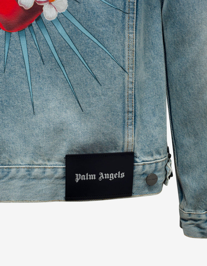 Palm Angels Blue Sacred Heart Print Denim Jacket