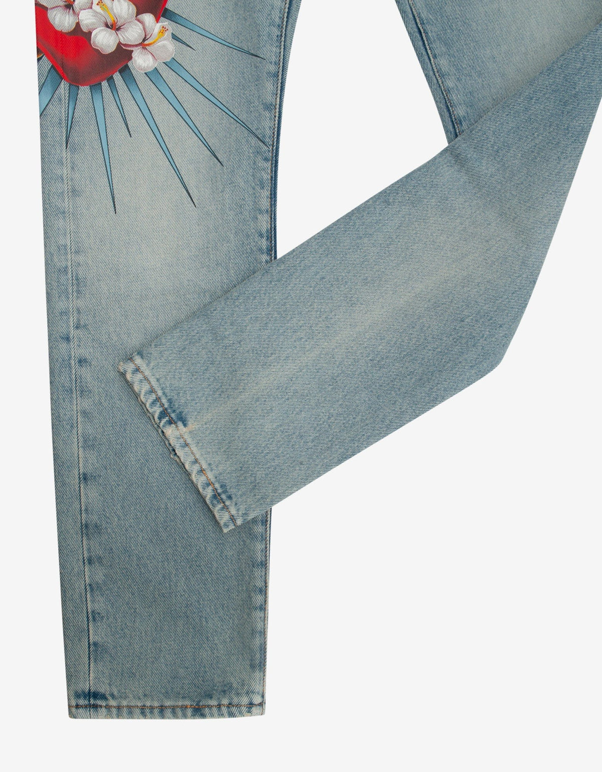 Palm Angels Blue Sacred Heart Print Straight-Leg Jeans