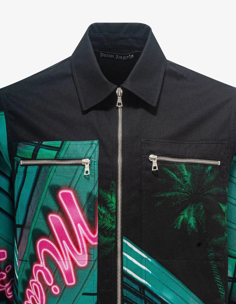 Palm Angels Palm Angels Black Miami Print Workwear Shirt