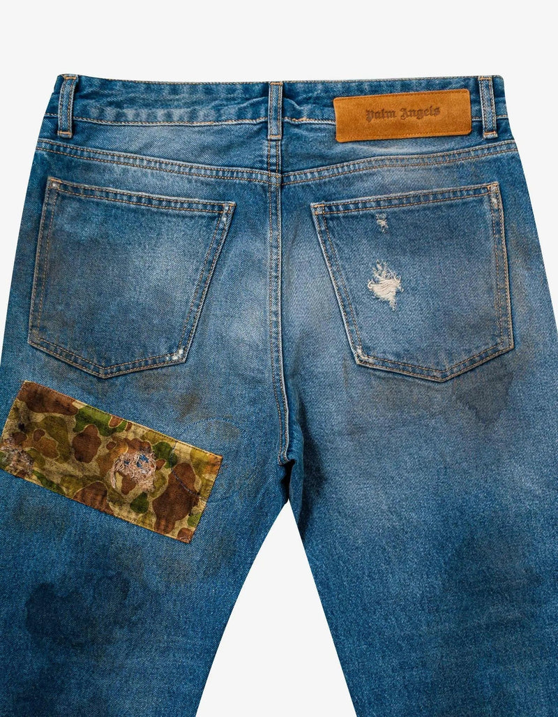 Palm Angels Palm Angels Blue Curved Palm Tree Regular Jeans