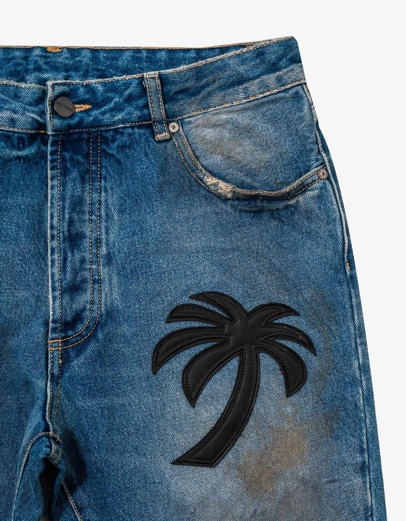 Palm Angels Palm Angels Blue Curved Palm Tree Regular Jeans