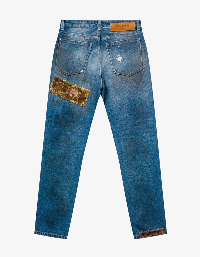 Palm Angels Palm Angels Blue Curved Palm Tree Regular Jeans