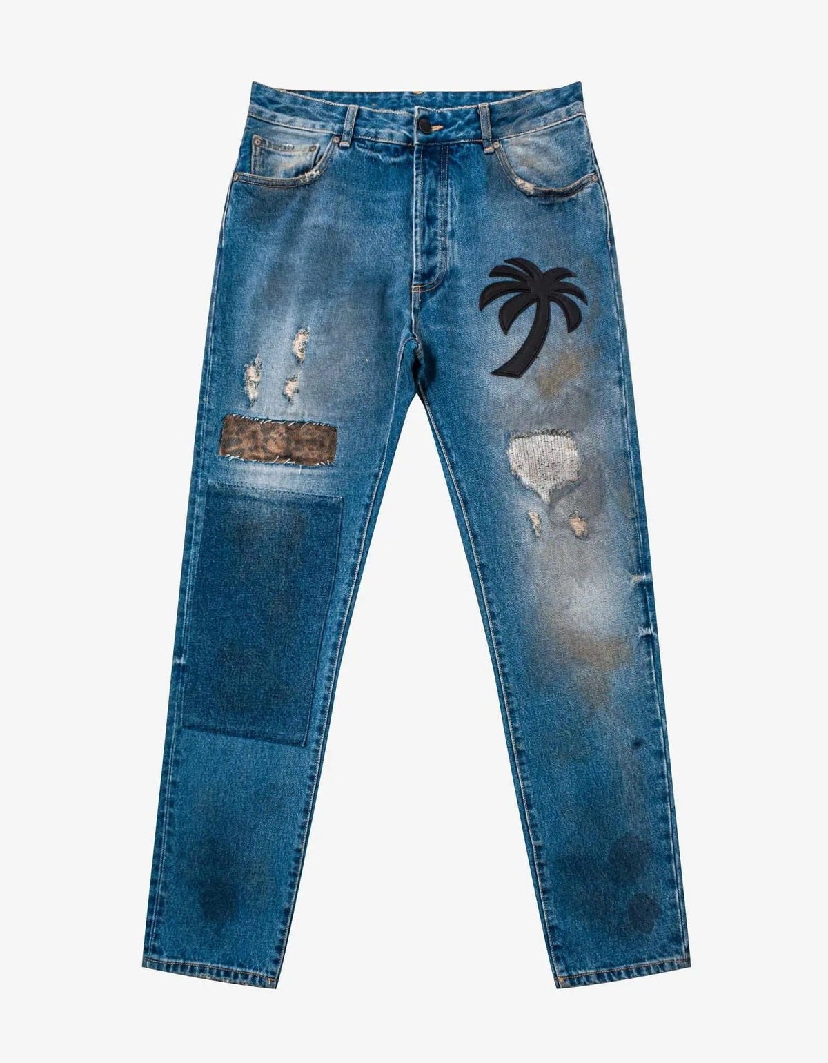 Palm Angels Palm Angels Blue Curved Palm Tree Regular Jeans