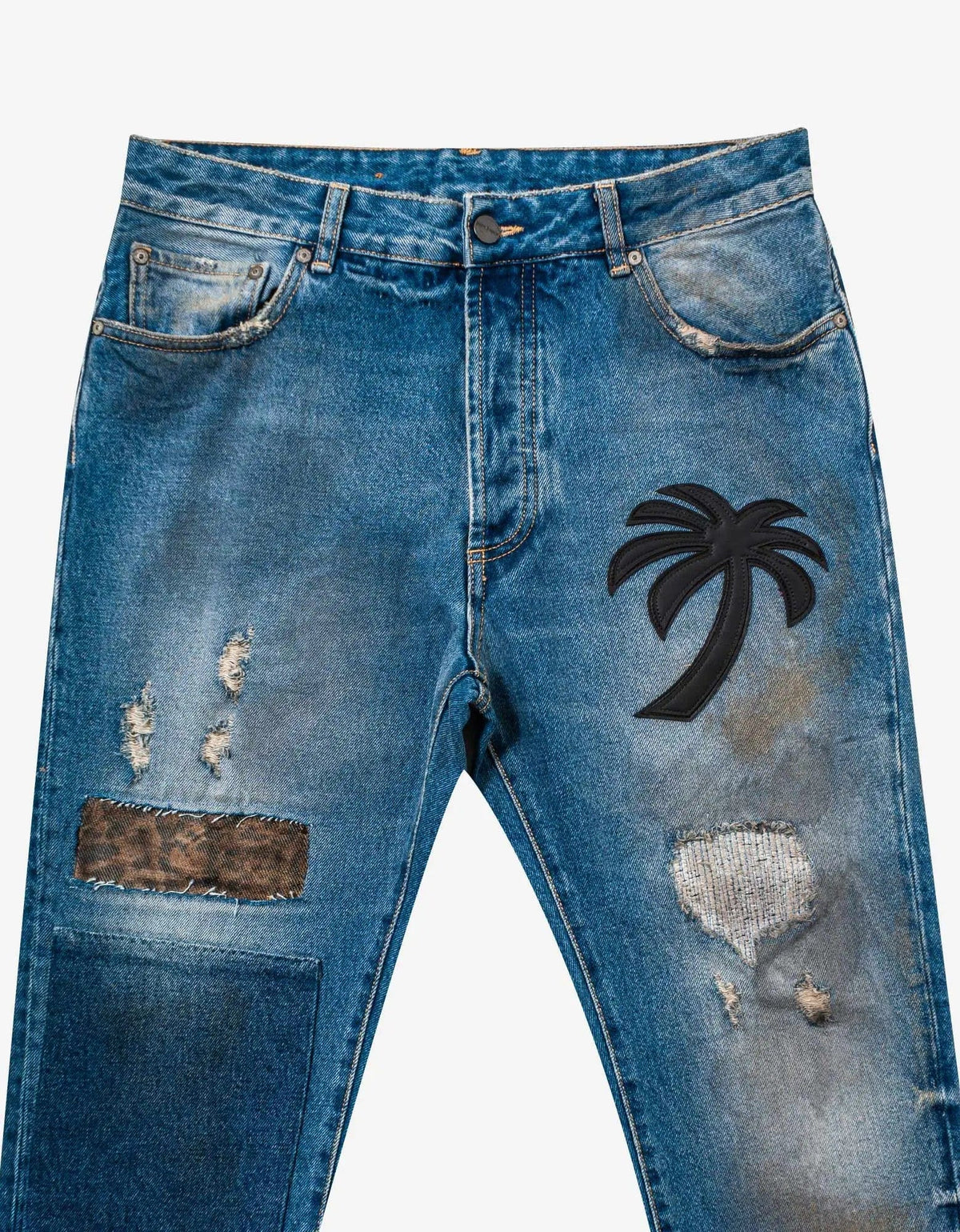 Palm Angels Palm Angels Blue Curved Palm Tree Regular Jeans