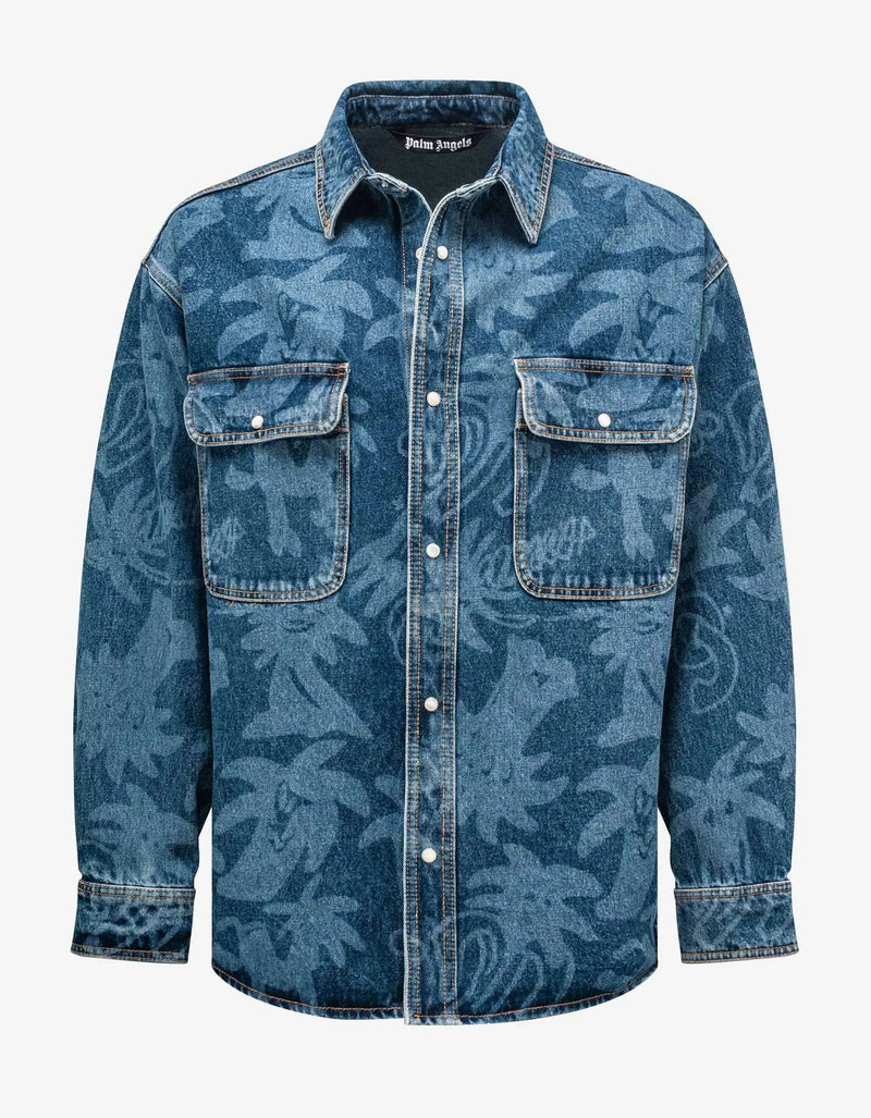 Palm Angels Palm Angels Blue Palmity All-over Laser Denim Shirt