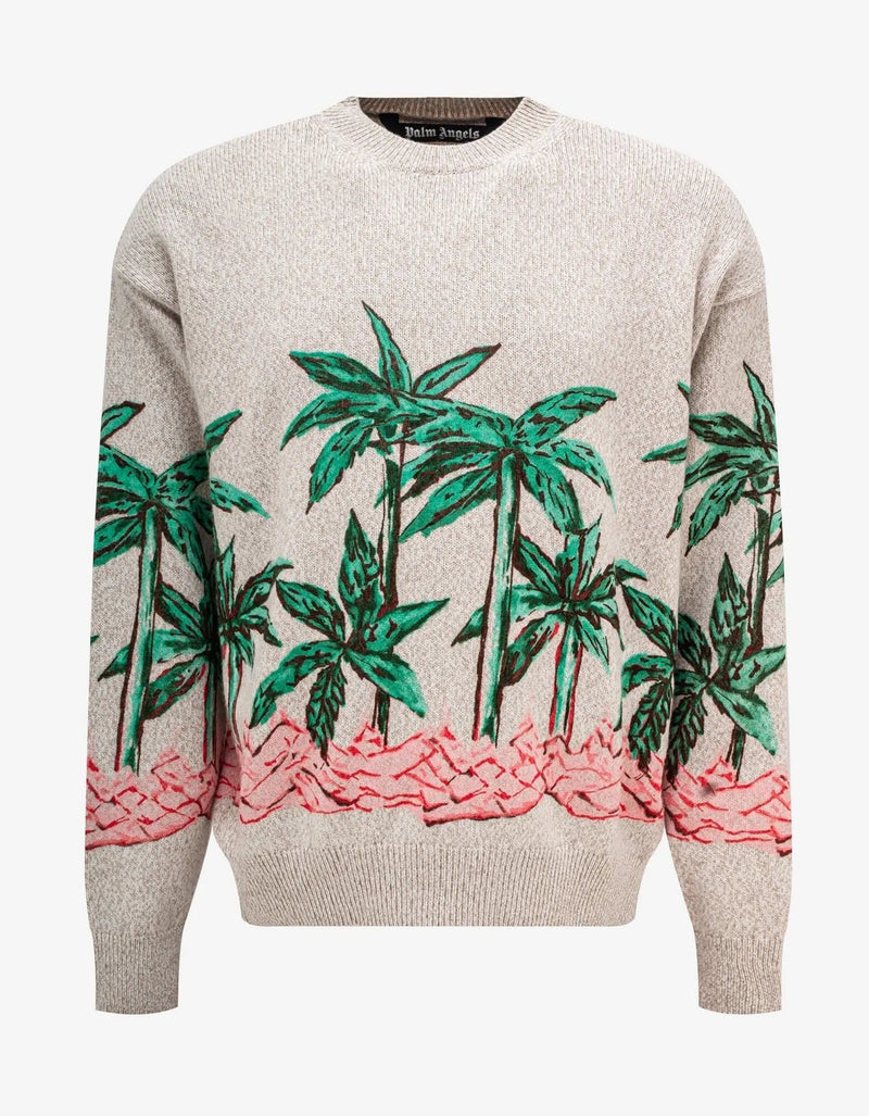 Palm Angels Palm Angels Cream Palms Row Printed Sweater