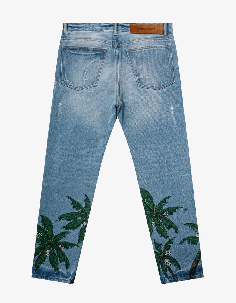 Palm Angels Palm Angels Light Blue Palms Print Jeans