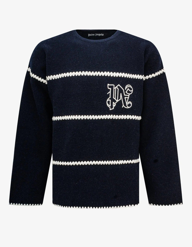 Palm Angels Palm Angels Navy Blue PA Monogram Stripe Sweater