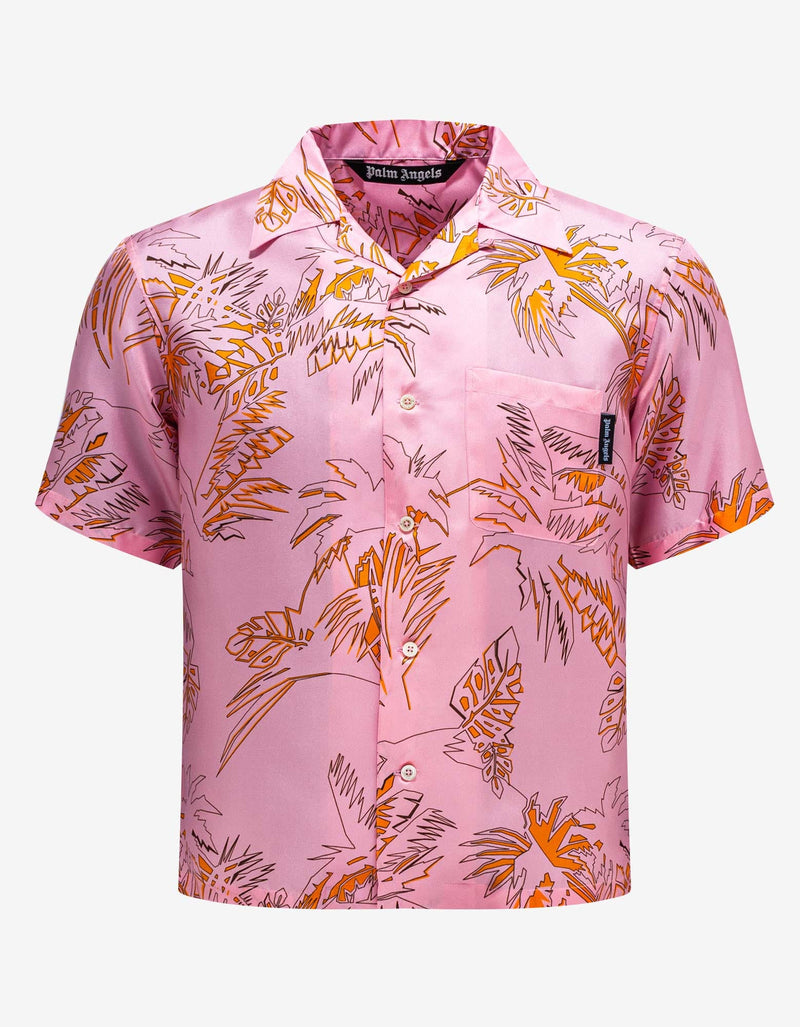 Palm Angels Pink Abstract Palms Bowling Shirt