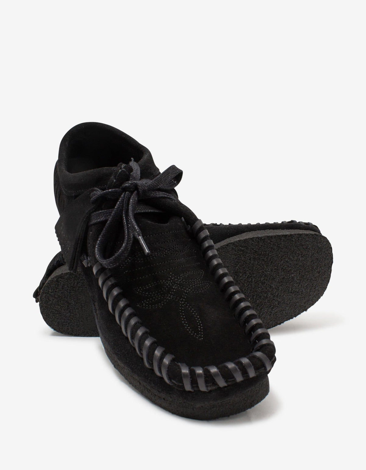 Palm Angels x Clarks Black Suede Fringed Wallabee Shoes