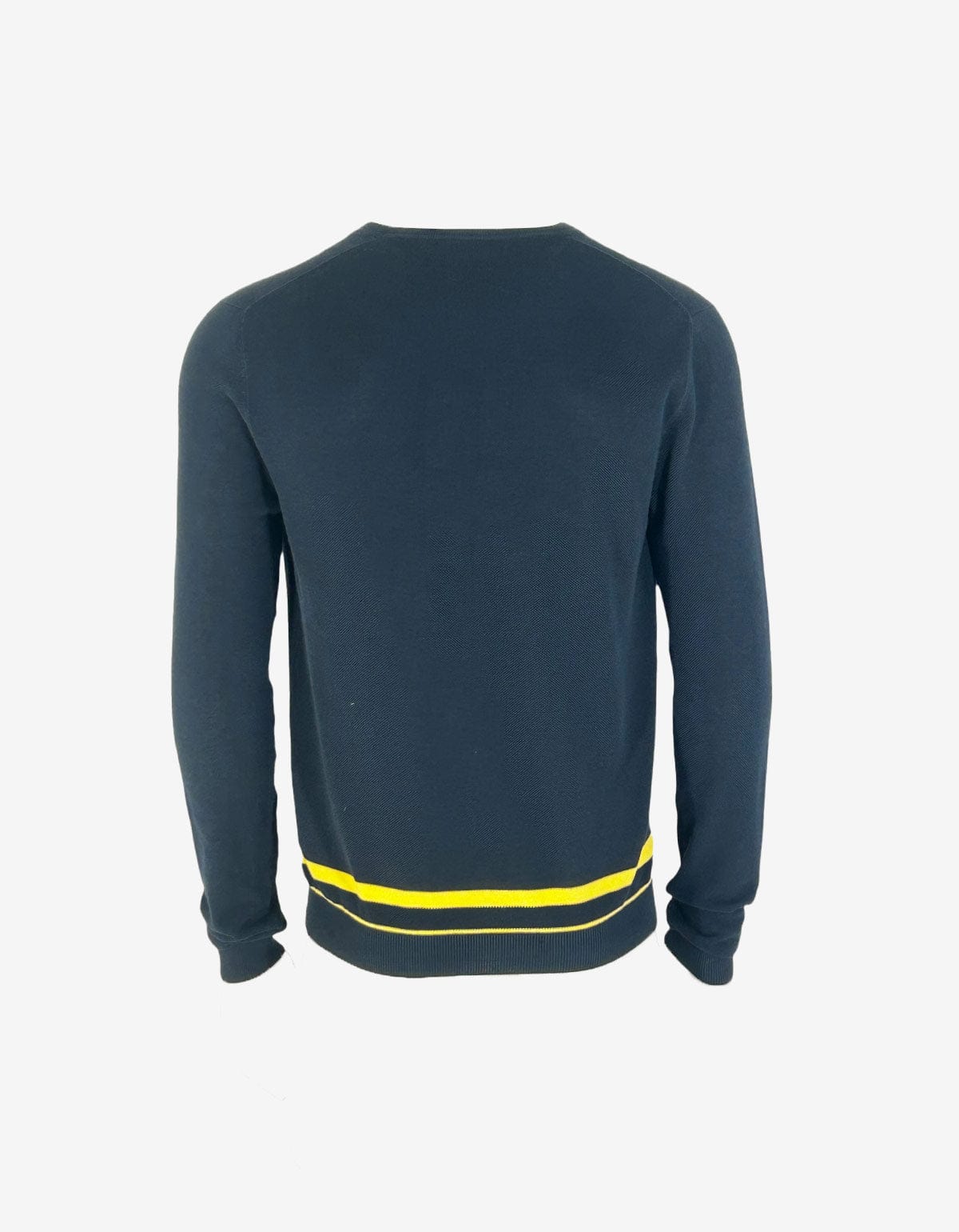 Prada Blue Long Sleeve Cotton Pique V Neck Stripe T-Shirt