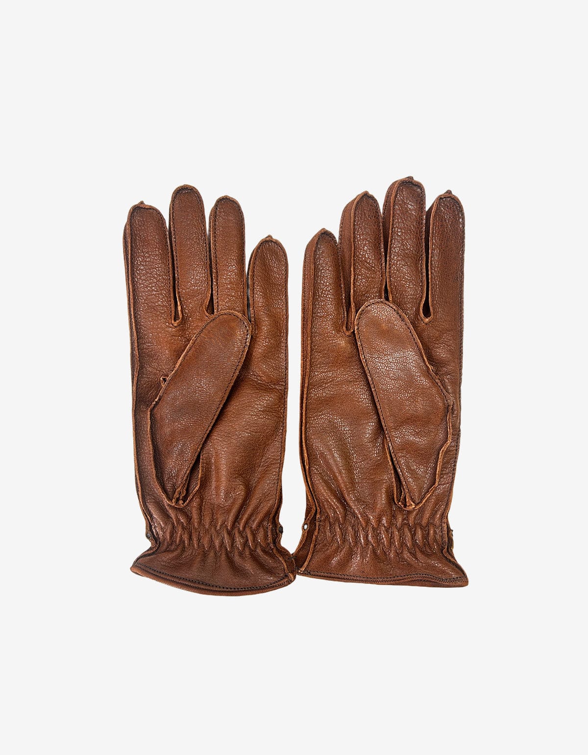 Prada Brown Lined Leather Gloves With Elastic Toggle Fastening