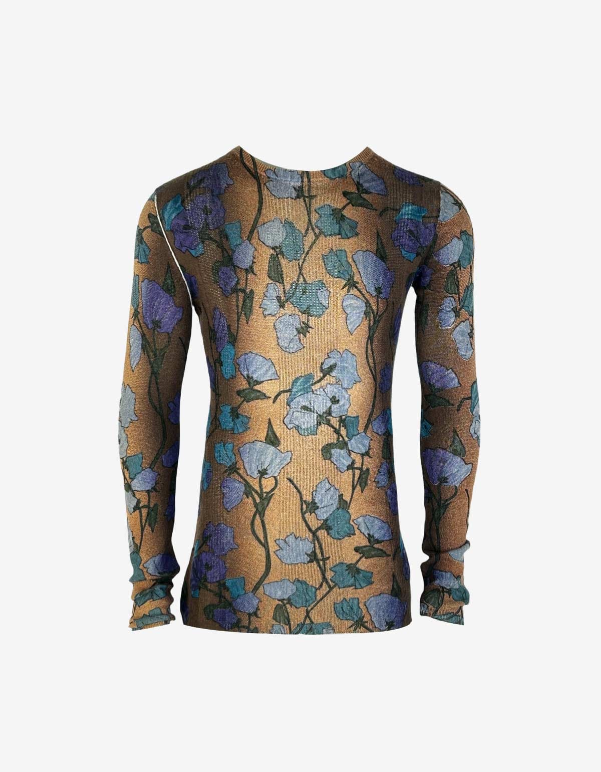 Prada Cashmere Ribbed Knitwear With Flower Over Print