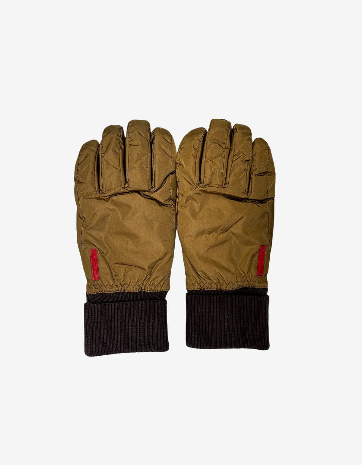 Prada Linea Rossa Brown Nylon Winter Ski Gloves With Textured Leather Palm