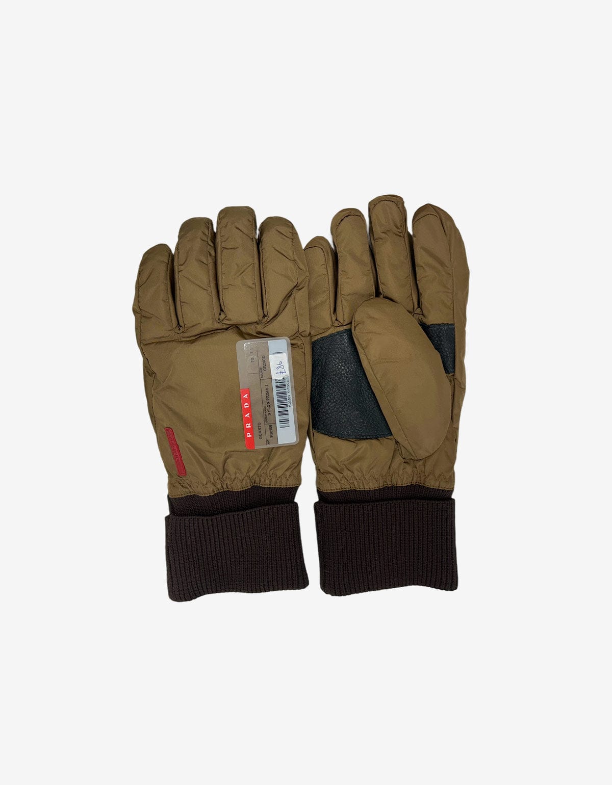 Prada Linea Rossa Brown Nylon Winter Ski Gloves With Textured Leather Palm