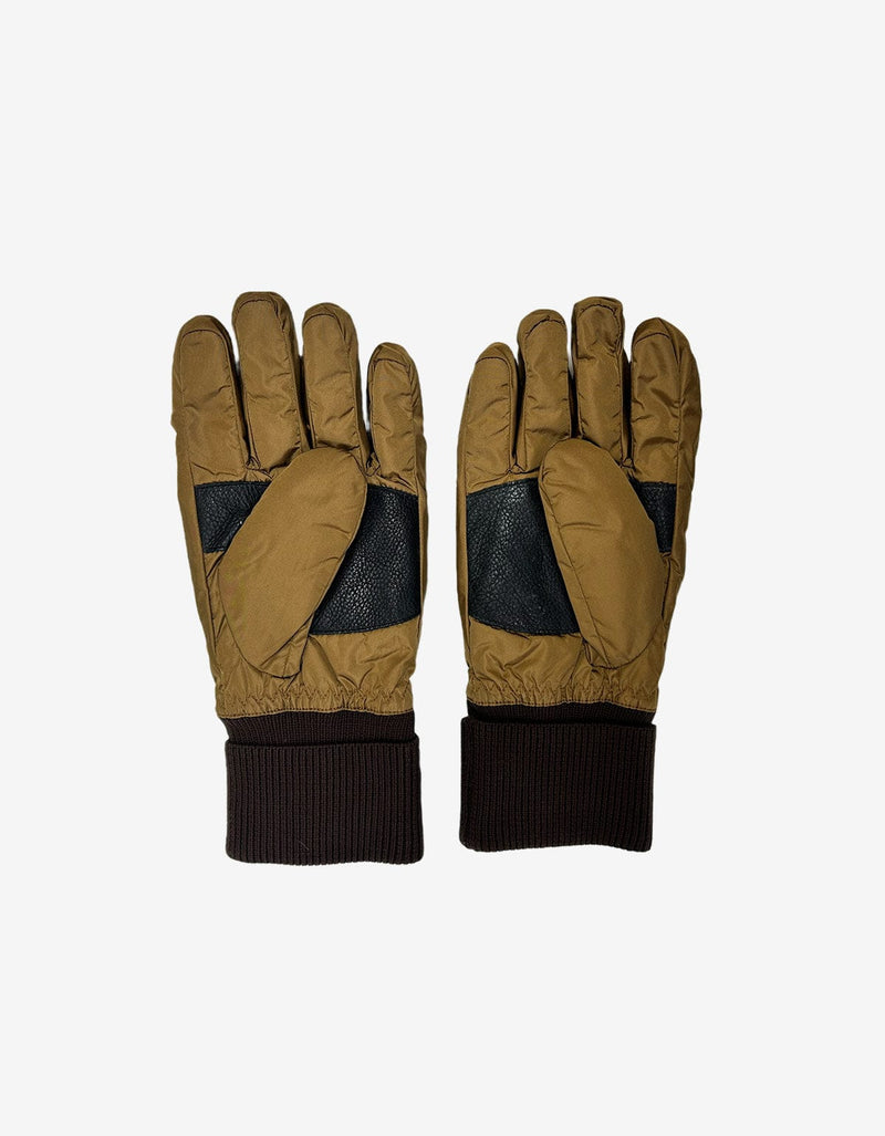 Prada Linea Rossa Brown Nylon Winter Ski Gloves With Textured Leather Palm