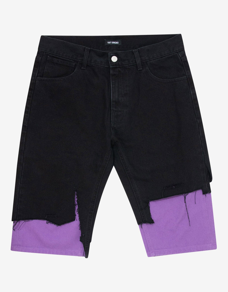 Raf Simons Black & Purple Slim Fit Destroyed Denim Shorts