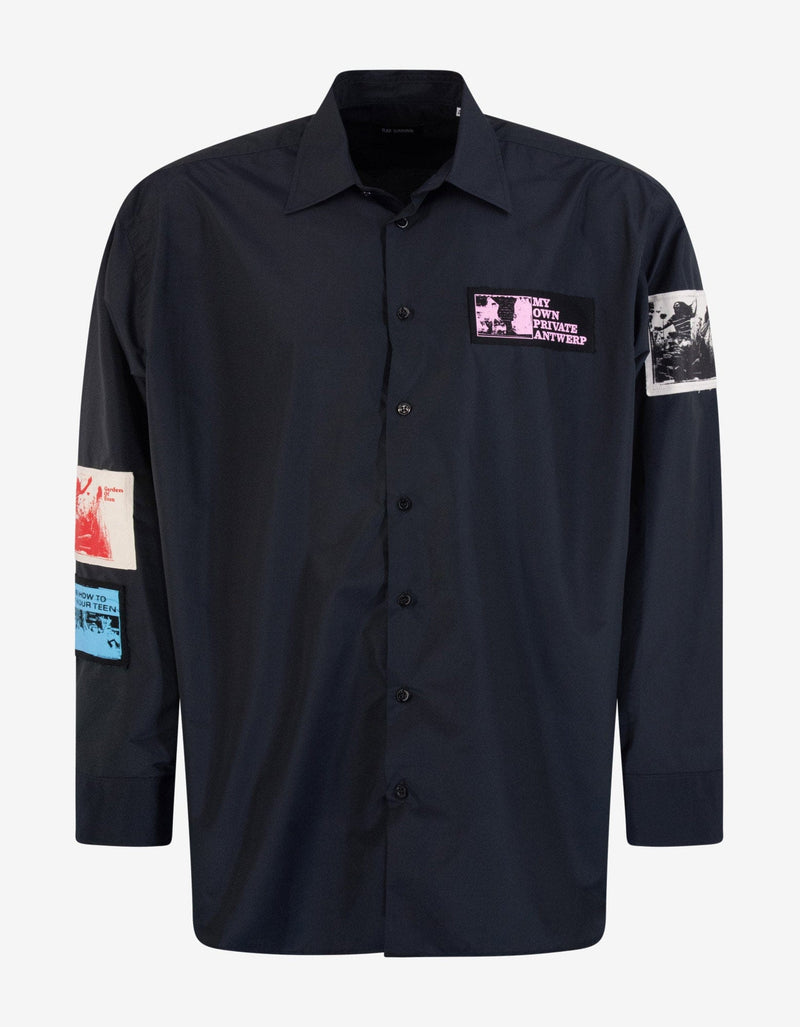 Raf Simons Navy Blue Oversized Shirt with Patches