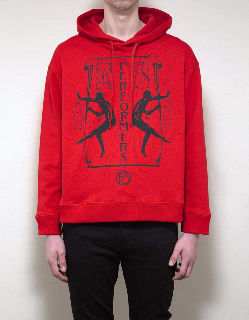 Raf Simons Red Oversized Print Hoodie