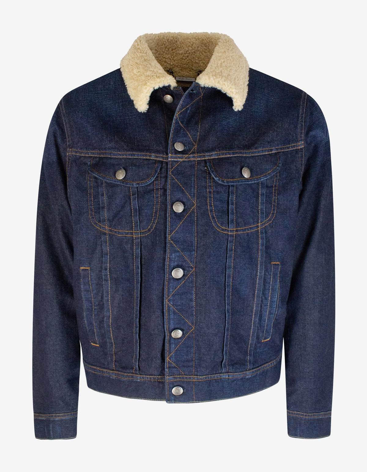 Ralph Lauren Purple Label Blue Shearling Denim Trucker Jacket