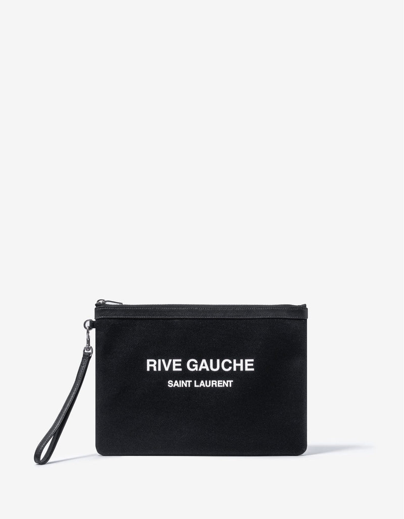 Saint Laurent Black Canvas Rive Gauche Zip Pouch