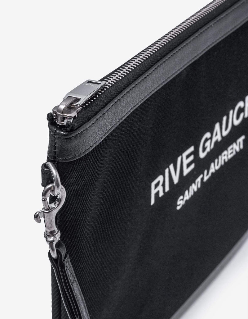 Saint Laurent Black Canvas Rive Gauche Zip Pouch