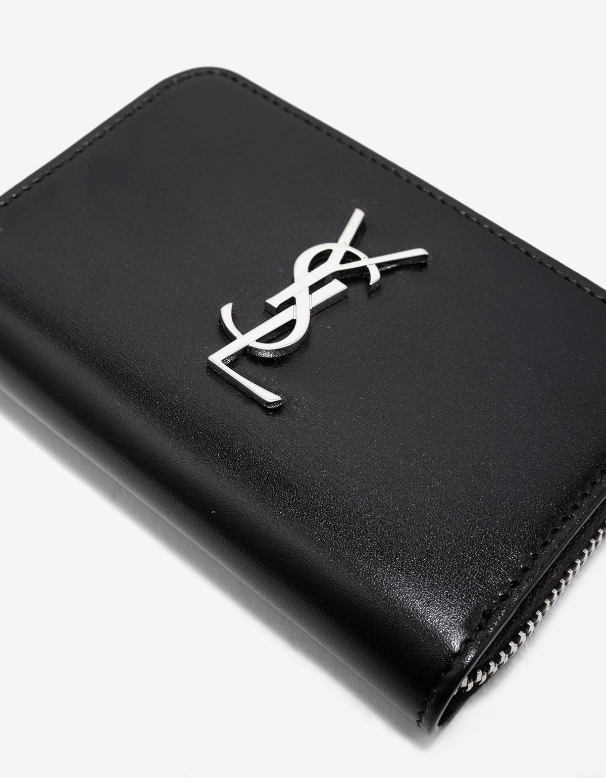 Saint Laurent Black Cassandre Logo Zip Wallet