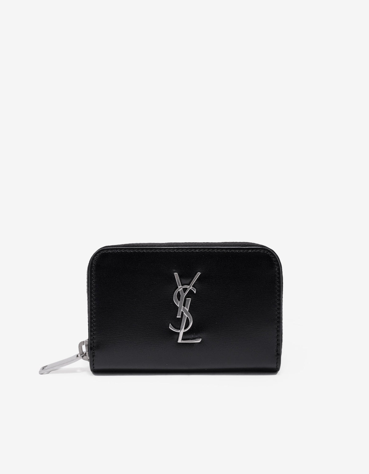 Saint Laurent Black Cassandre Logo Zip Wallet