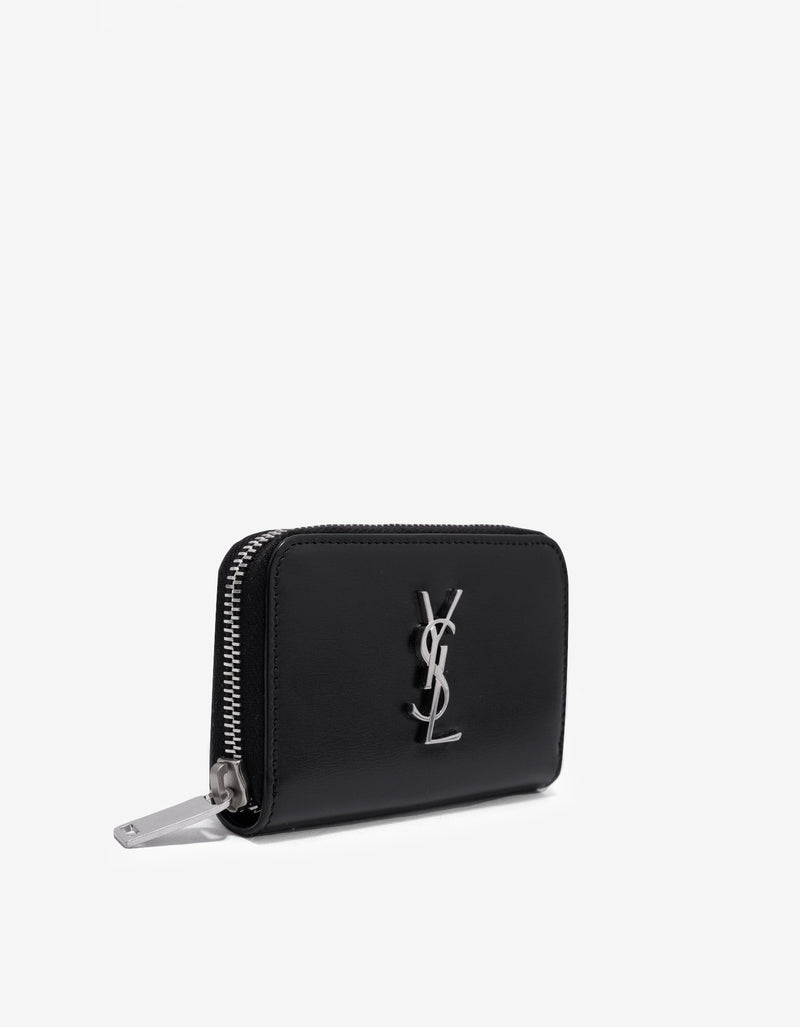 Saint Laurent Black Cassandre Logo Zip Wallet