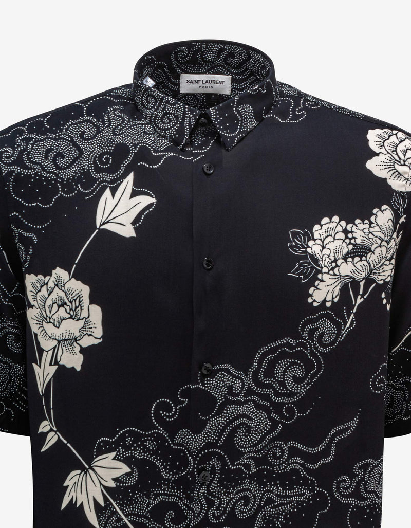 Saint Laurent Black Cloud Motif Short Sleeve Shirt