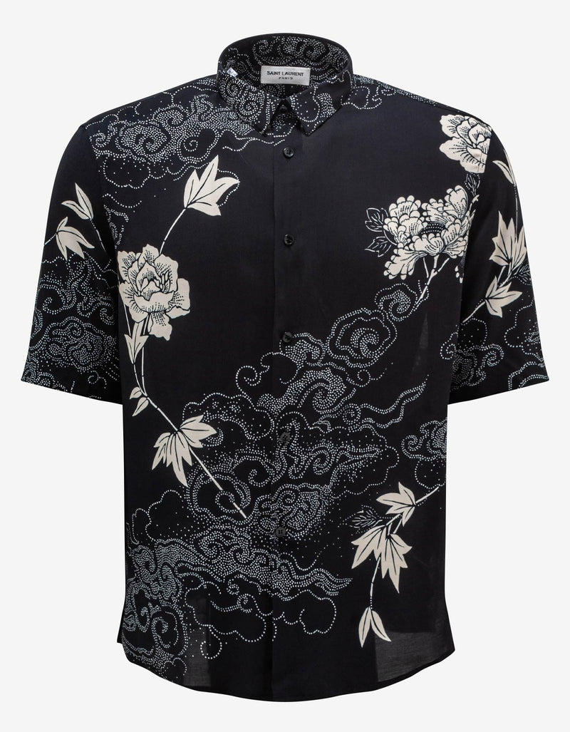 Saint Laurent Black Cloud Motif Short Sleeve Shirt