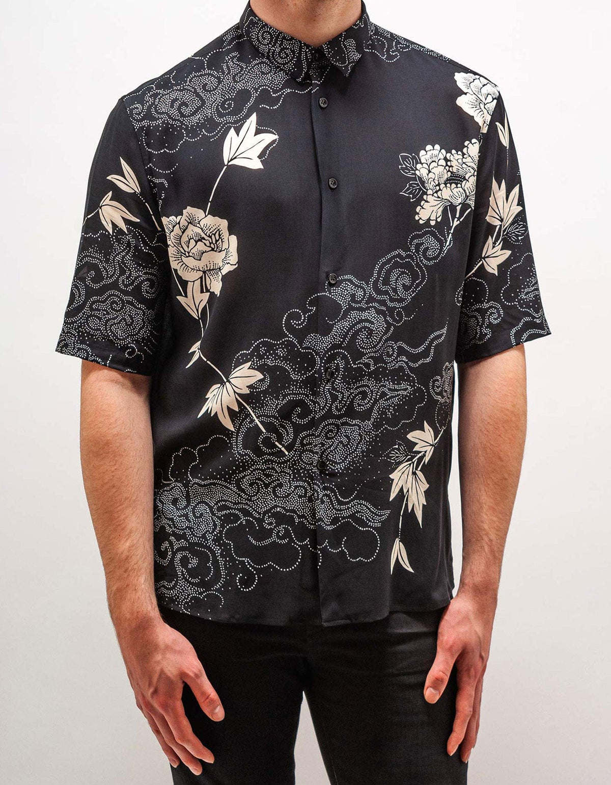 Saint Laurent Black Cloud Motif Short Sleeve Shirt