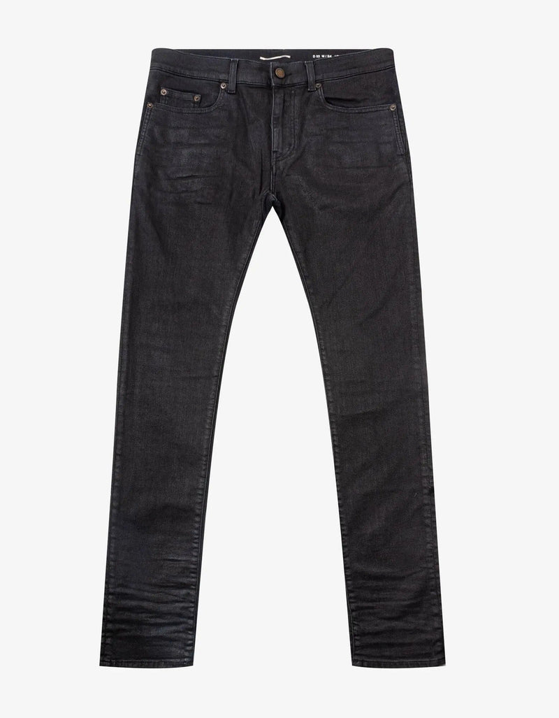 Saint Laurent Black Coated Skinny Jeans